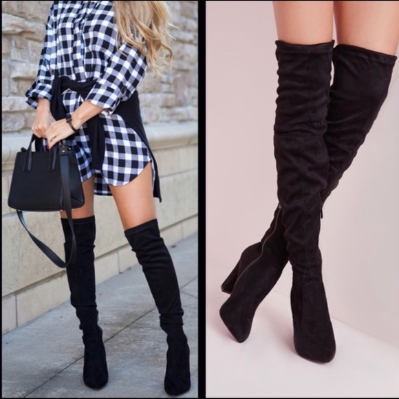 Shoes - Black Suede Over-the-Knee Boots